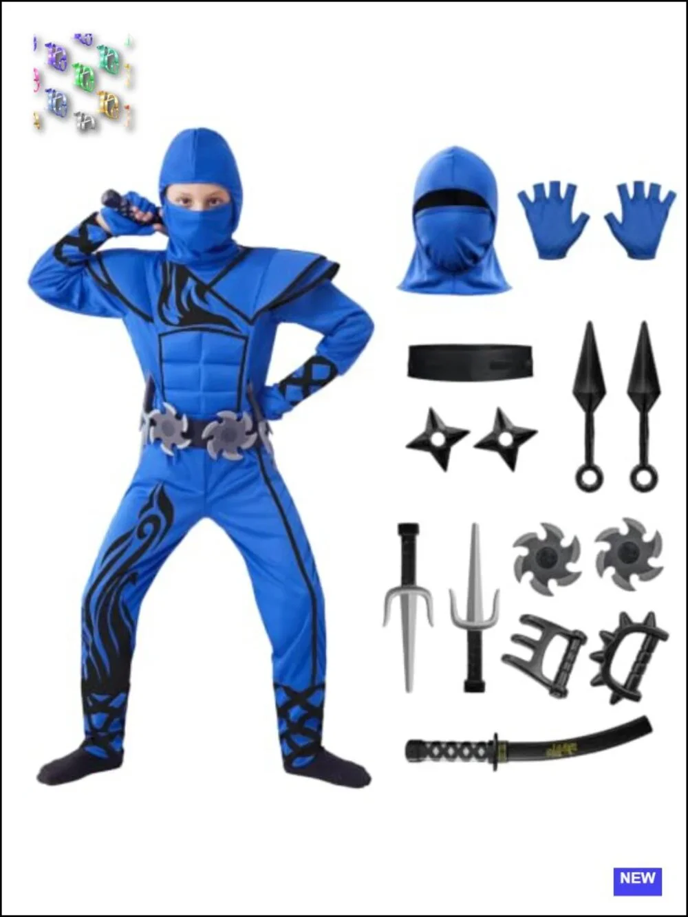 Kids Halloween Ninja Costume with Hood Mask Belt Gloves Foam Daggers